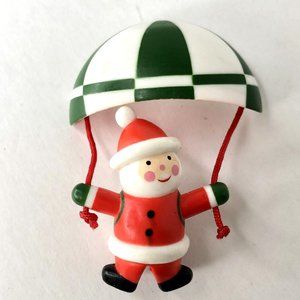 Vintage 80's AVON Red Green White Plastic Parachuting Santa Christmas Brooch